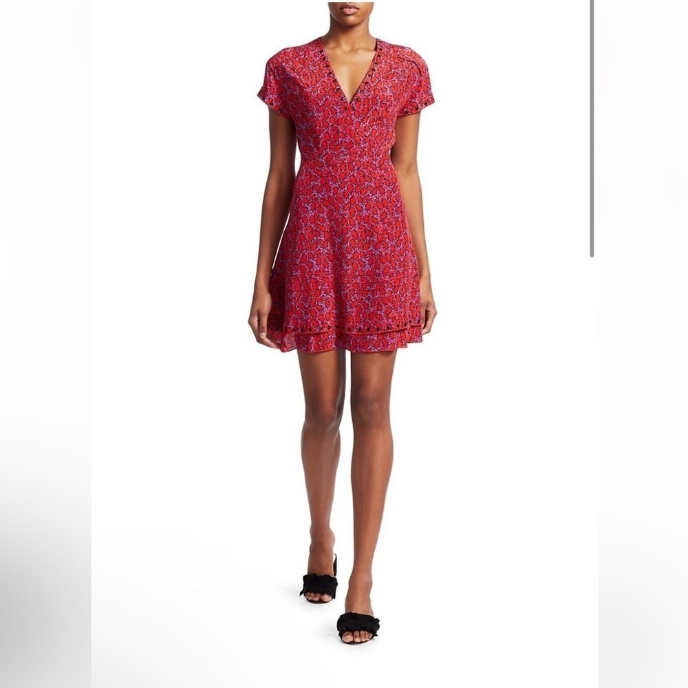 Derek Lam 10 Crosby V-Neck Short Sleeved Babydoll Mini Grommet Dress Size 6